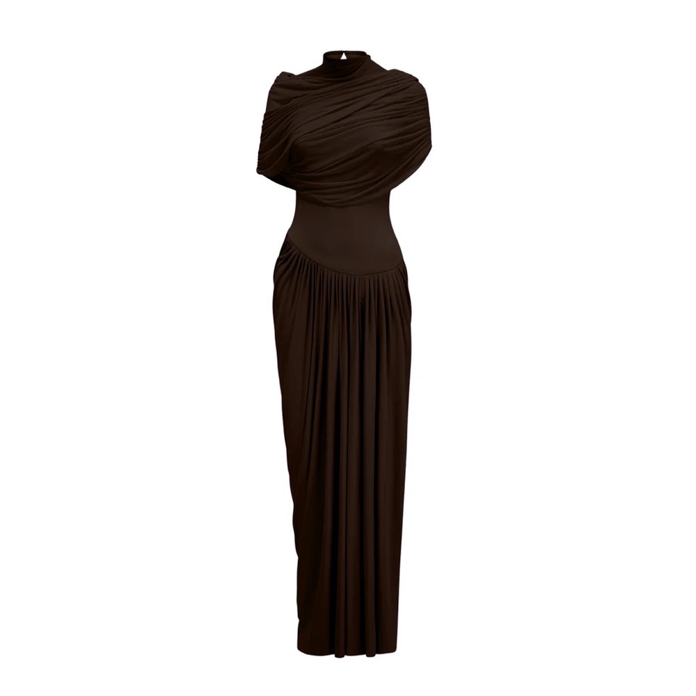 Elegant Black Maxi Dress with Draped Bodice